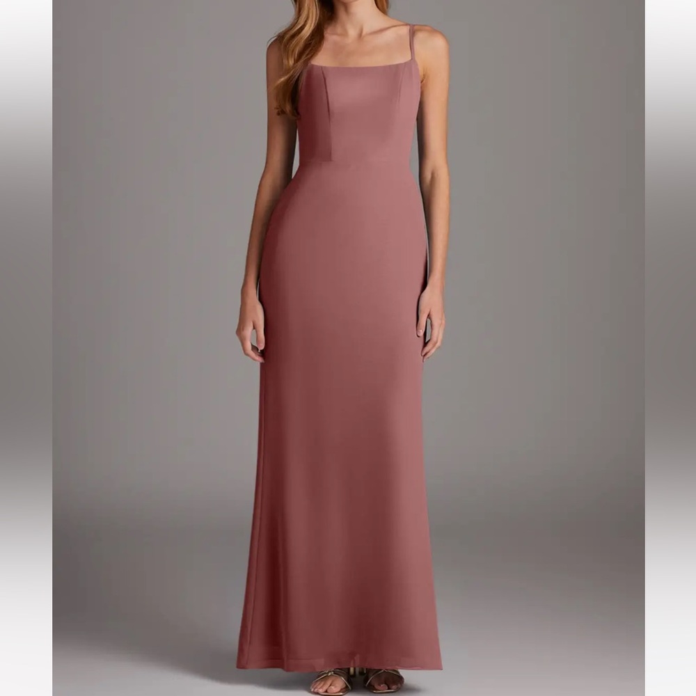 Azazie Tayla Desert Rose Sheath Chiffon Dress, New, Size 4